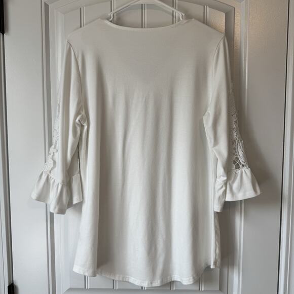 Ivory Cottagecore Boho Crochet Lace Bell Sleeve Top Women M - Picture 9 of 9